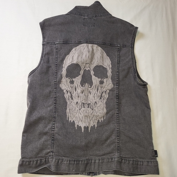 XXX Rude Men's Vest Size Large Melting Skull Gray Denim Hot Topic - Picture 1 of 10
